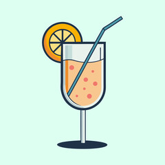 Refreshing Summer Orange Juice Drink with Straw and Orange Slice in Glass