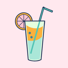 Refreshing Summer Citrus Beverage in Tall Glass with Straw and Orange Slice