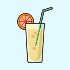 Refreshing Summer Orange Juice Drink with Ice Cubes and Straw in Tall Glass