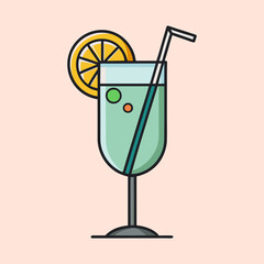 Refreshing Summer Cocktail Drink with Lemon Slice and Straw in Elegant Glassware