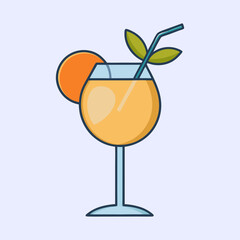 A refreshing orange cocktail with a straw and leaf garnish illustration