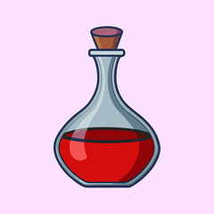A Cartoon Illustration of a Glass Bottle Filled with Red Liquid and a Cork Top