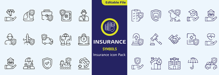 Insurance icon set. Insurance line icons.