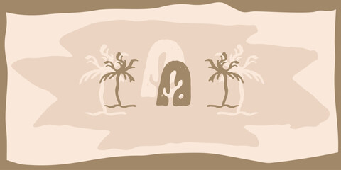cactus cacti palm tree illustration logo template vintage boho folk brush style