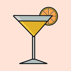 Refreshing Yellow Cocktail Drink in Martini Glass with Orange Garnish