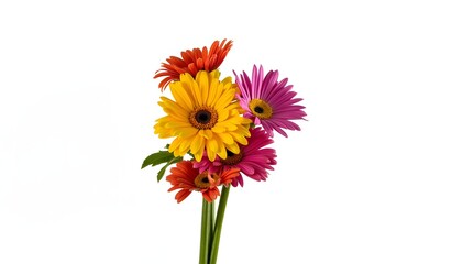The vibrant bouquet of flowers stood out against the plain white background, each petal bursting with color and life, creating a striking contrast that captivated anyone who laid eyes on it.