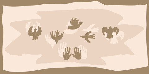hands birds illustration logo template vintage boho folk brush style