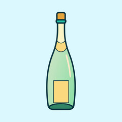Simple cartoon drawing of a pale green champagne bottle on light blue