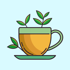 Aromatic Herbal Tea in a Mug with Fresh Green Leaves