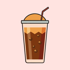 Refreshing Iced Coffee Drink with Whipped Cream and Straw in Plastic Cup