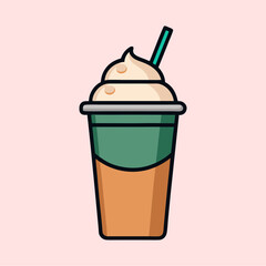 A Delicious Iced Coffee Drink with Whipped Cream and Straw in a Disposable Cup