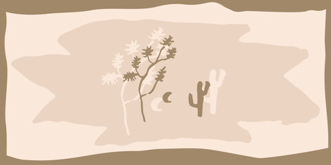 Joshua Tree cactus cacti illustration logo template vintage boho folk brush style