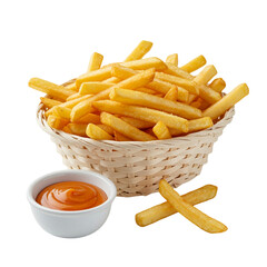 French fries with sauce isolated on transparent background