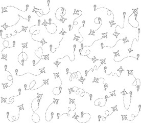Airplane Flight Path Pattern &ndash; Doodle Aircraft Trails Vector Background