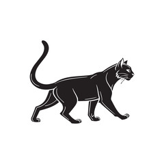 Obraz premium Elegant walking cat silhouette, side profile, black vector icon on plain white background 