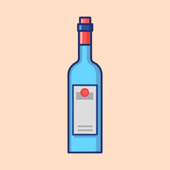 Stylized blue bottle with red and blue accents on a peach backdrop