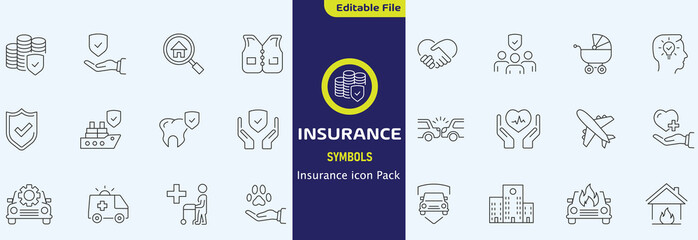 Insurance icon set. Insurance line icons.