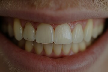 The dental arches are viewed from the front with the teeth together and the lips and cheeks pulled back with a cheek retractor, exposing healthy teeth that exhibit a diastema between the lower