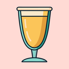 Refreshing Yellow Beverage in a Stemmed Glass Cartoon Illustration