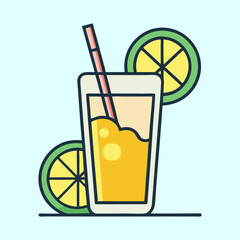 Refreshing Summer Lemonade Drink with Lemon Slices and Straw in Glass