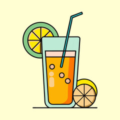 Refreshing Summer Lemonade Drink with Lemon Slices and Straw in Glass