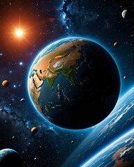 Obraz premium Spectacular View of Earth from Space A Digital Painting of Our Planet