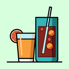 Stylized Illustration of Two Beverages A Glass of Juice and a Cocktail