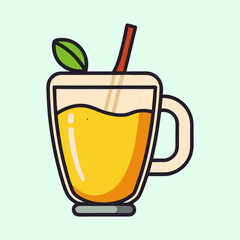Refreshing Yellow Beverage in a Glass Mug with Straw and Mint Leaf