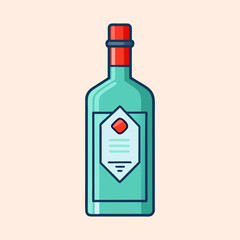 A Teal Glass Bottle with a Red Cap and a DiamondShaped Label