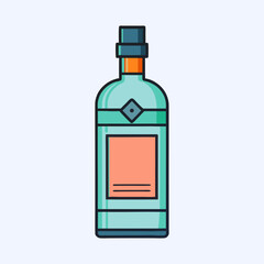 Elegant Teal Glass Bottle with Orange Label and Dark Green Cap Design Illustration
