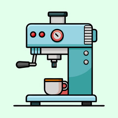A teal colored espresso machine making a cup of coffee