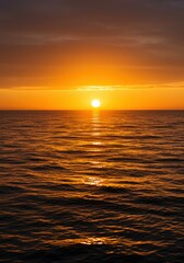 Obraz premium Generative AI - Beautiful vibrant sunset over the ocean with golden sunlight reflecting on calm water and a colorful sky with orange hues and light clouds at dusk