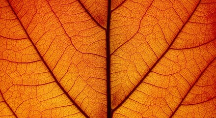 Obraz premium Autumnal Leaf Veins: Translucent Texture in Warm Orange and Red Tones.
