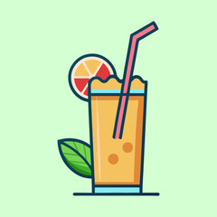 Refreshing summer drink with orange slice and straw in a tall glass