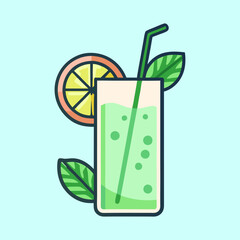 Refreshing Citrus and Mint Cocktail Illustration on a Light Blue Background