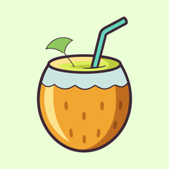 Refreshing Coconut Drink with Straw and Garnish A Tropical Summer Beverage Illustration