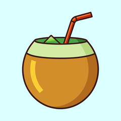 Refreshing Coconut Drink with Straw and Tropical Garnish A Perfect Summer Beverage Illustration