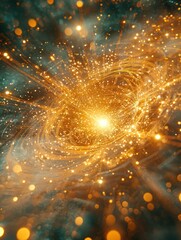 Golden Light Streaks and Bokeh Creating Abstract Energy Explosion