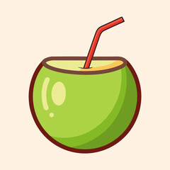 Refreshing Coconut Drink with Straw Tropical Summer Beverage Illustration