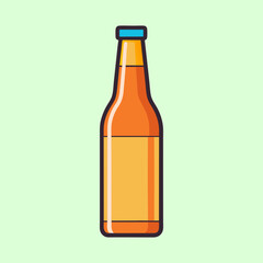 A single bottle of amber colored beverage with a light blue cap illustration