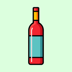 Stylized red wine bottle with blue label on a light background