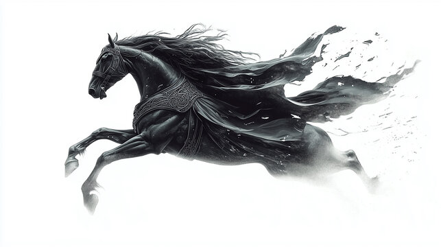 Majestic Sleipnir, Odin&rsquo;s Eight-Legged Horse Galloping Through the Sky with Glowing Norse Runes