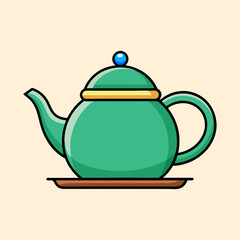 A delightful illustration of a teal teapot on a wooden tray perfect for a cozy afternoon tea party