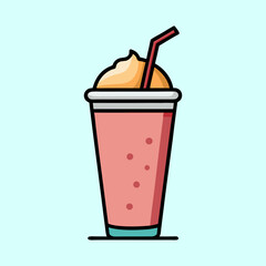 Illustration of a refreshing pink smoothie drink topped with whipped cream