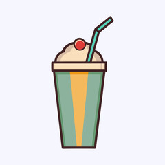 Stylized cartoon illustration of a soda drink with cream and cherry
