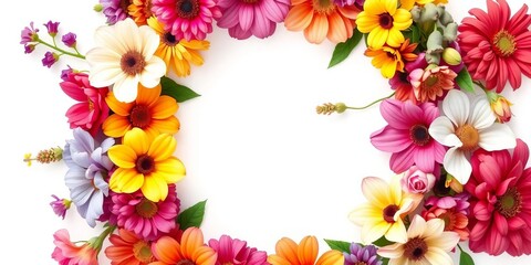 Vibrant floral crown, diverse blooms, isolated on white, design element, flowers