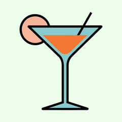 A refreshing summer cocktail in a martini glass with an orange garnish