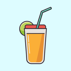 Refreshing Orange Juice Cocktail with Lime Slice and Green Straw Illustration