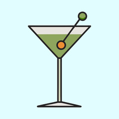 A Classic Martini Cocktail Illustration Featuring a Green Olive Garnish