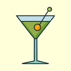 Stylish Martini with a Twist Illustration on Cream Background in Digital Art